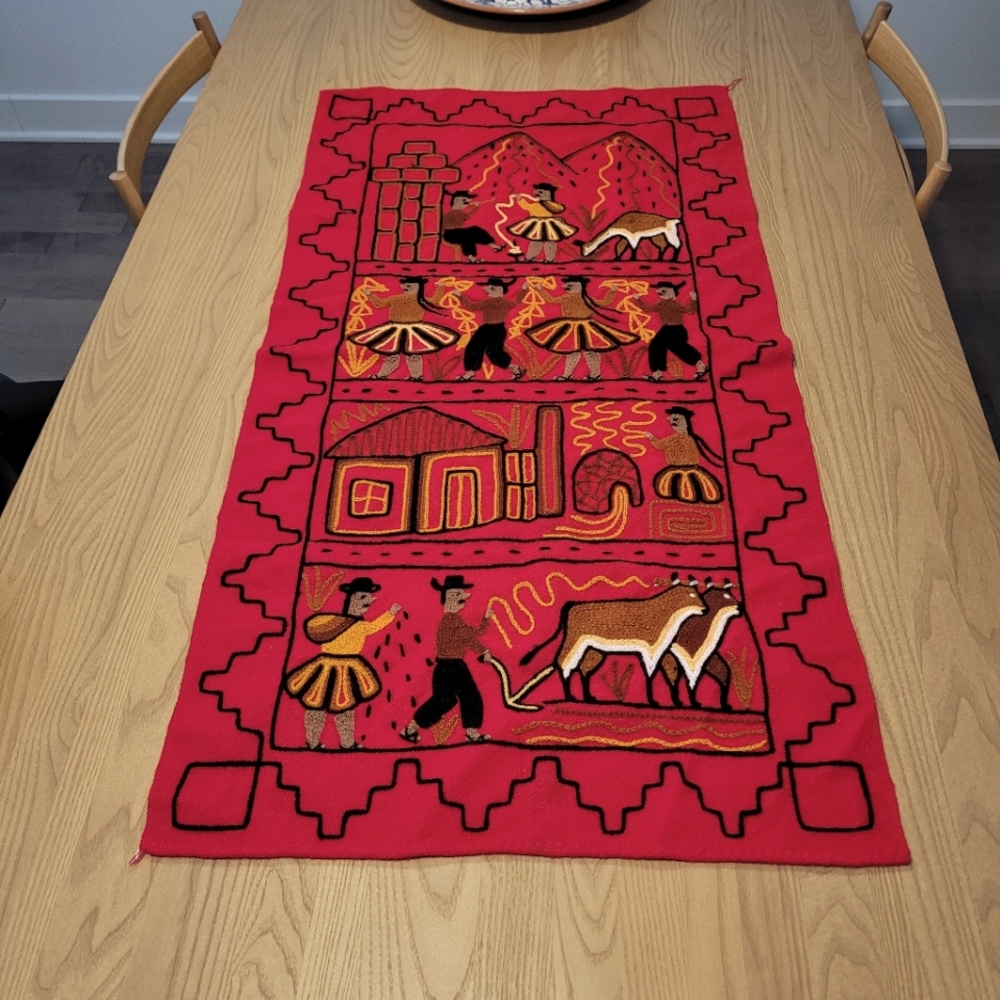 Red South American embroidered table runner